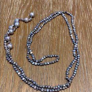 Fresh water pearl lariat. Blue gray tones